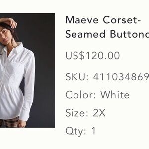 Anthropologie White Corset-Seamed Blouse